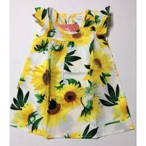 Sunflower Print Flutter-sleeve Baby Dress